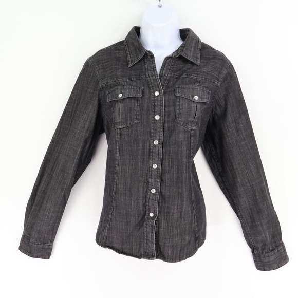 Gander Mountain Western‎ Pearl Snap Shirt Womens L Faded Black or Gray Collared - Picture 1 of 7